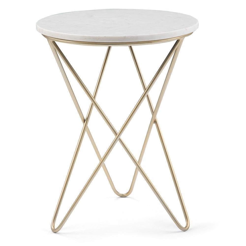 Gabon 18" White Marble and Gold Metal Round End Table