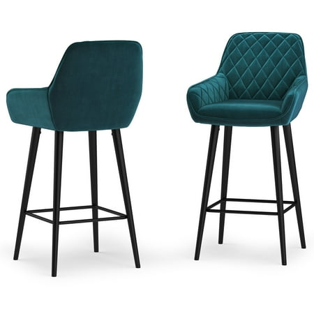 Simpli Home - Garey Counter Height Stool (Set of 2) - Teal Velvet