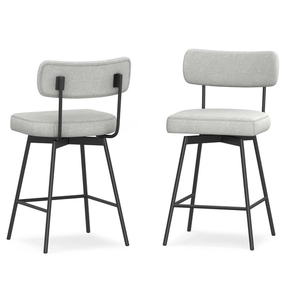 Simpli Home Giselle Contemporary Modern Swivel Counter Height Stool (Set of 2) in Light Grey Polyester Linen