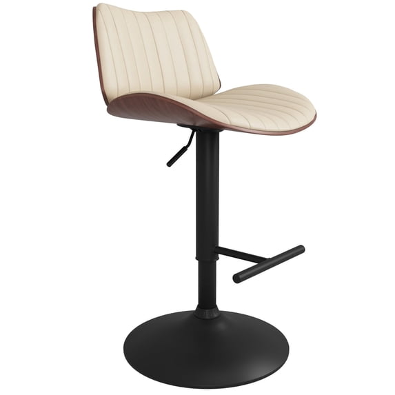 Simpli Home Goulding Adjustable Swivel Bar Stool in Cream Vegan Faux Leather