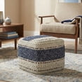 thumbnail image 1 of Simpli Home Grady 18 inch Wide Wool and Cotton Square Pouf Ottoman, Natural and Blue Stripe, 1 of 9