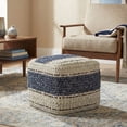 thumbnail image 1 of Simpli Home Grady 18 inch Wide Wool and Cotton Square Pouf Ottoman, Natural and Blue Stripe, 1 of 9