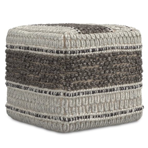 Simpli Home Grady 18W Square Stripe Woven Pouf