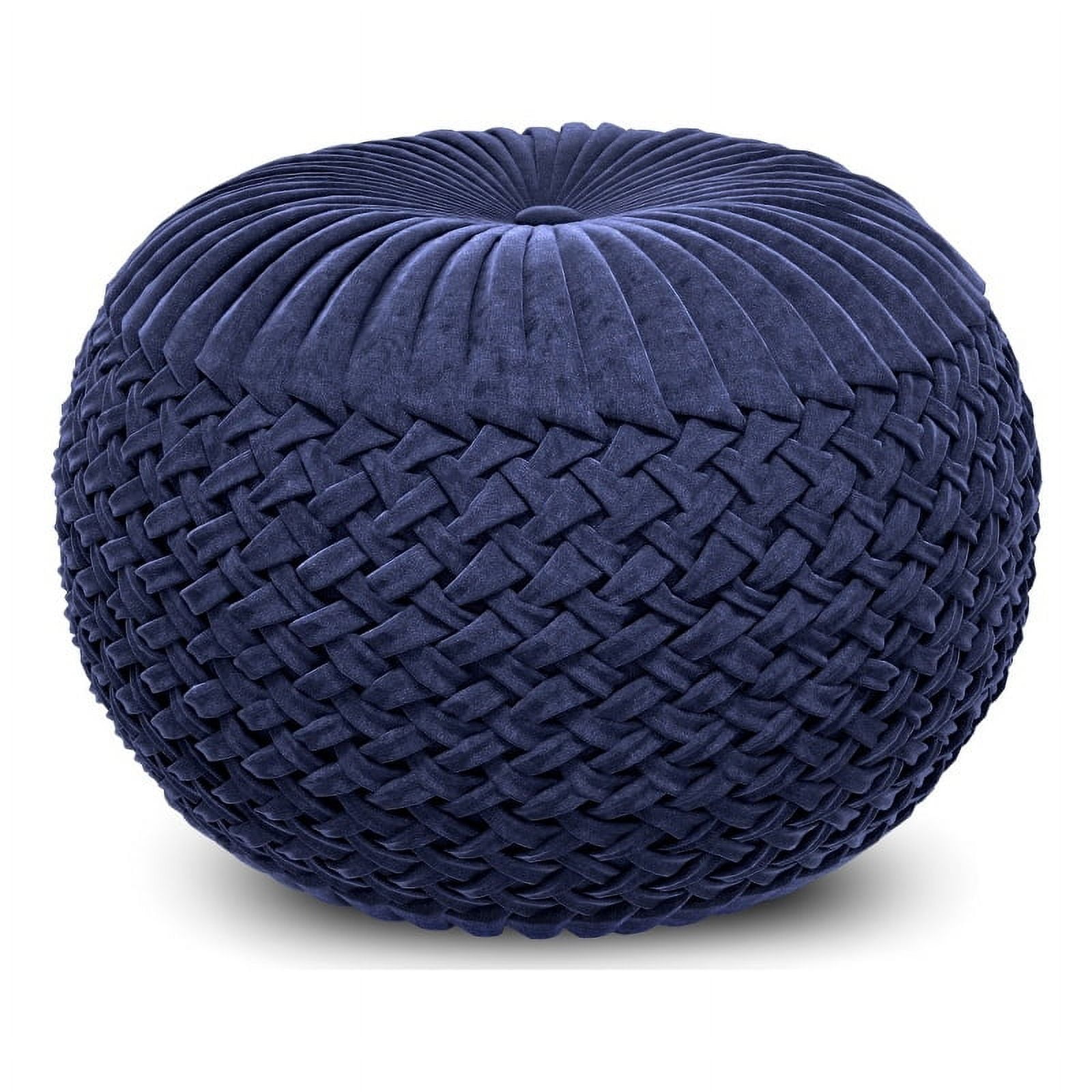 Grafton Luxurious Dark Blue Velvet Tufted Round Pouf