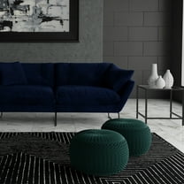 Simpli Home Grafton Transitional Round Pouf in Teal Velvet Fabric