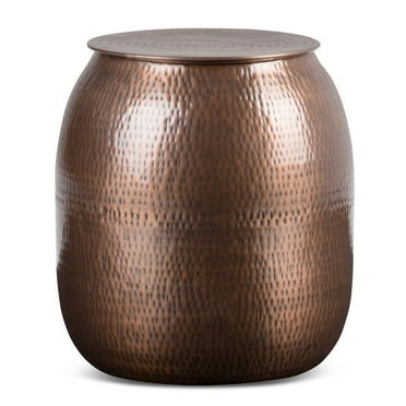 Simpli Home Griffen 19" Contemporary Metal Storage End Table in Antique Gold