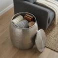 thumbnail image 1 of Simpli Home Griffen 19 inch Wide Hand-Hammered Metal Drum Storage Accent Table, Antique Nickel, 1 of 6