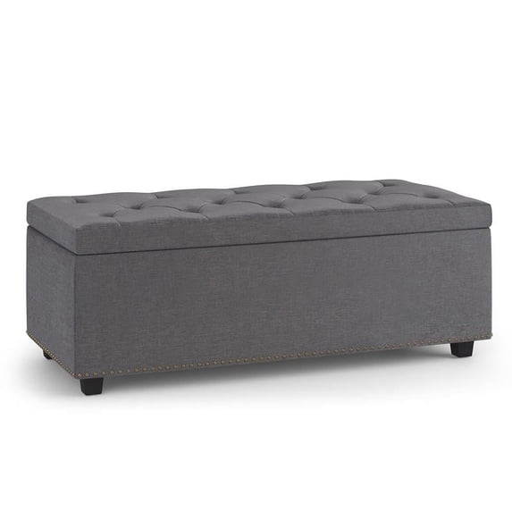 Simpli Home Hamilton 44 " W Rectangle Storage Ottoman in Slate Grey Linen Look Fabric