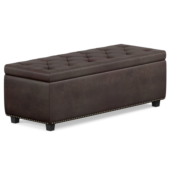 Hamilton 48 inch Wide Storage Ottoman in Distressed Brown Vegan Leather