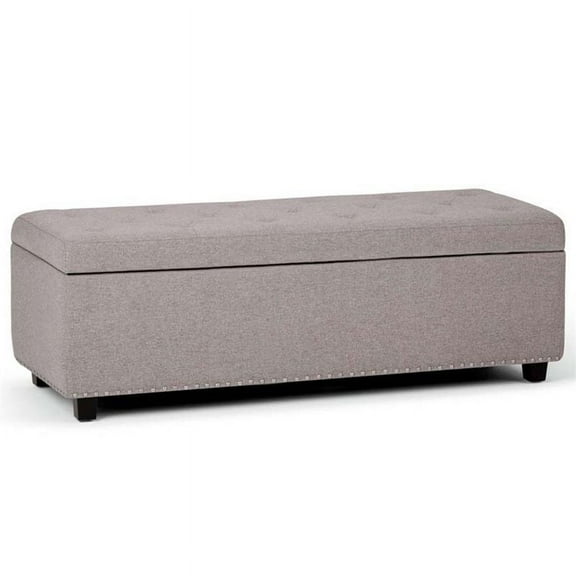 Hamilton 48 inch Wide Transitional Rectangle Storage Ottoman in Cloud Grey Linen Look Fabric, Assembled