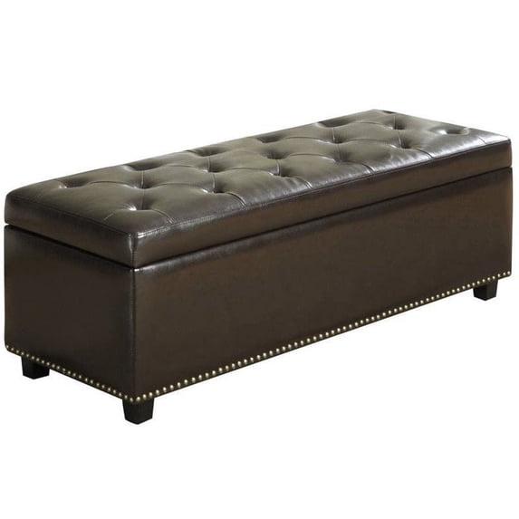 Hamilton 48 inch Wide Transitional Storage Ottoman in Coffee Brown Vegan Leather