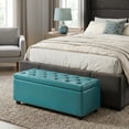 thumbnail image 1 of Hamilton 48" WDTransitional Storage Ottoman in Mediterranean Blue Vegan Leather, 1 of 14