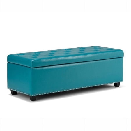 Hamilton 48 inch Wide Transitional Storage Ottoman in Mediterranean Blue Vegan Leather