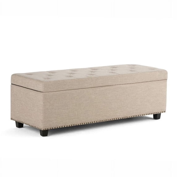 Hamilton 48 inch Wide Transitional Storage Ottoman in Natural Linen-Look Fabric