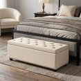thumbnail image 1 of Hamilton 48" Wide Transitional Storage Ottoman in Natural Linen-Look Fabric, 1 of 14