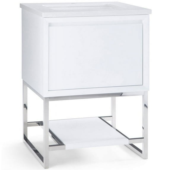 Simpli Home Hardy 25" Faux Marble Top Bathroom Vanity in White