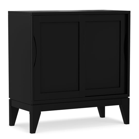 Simpli Home Harper 30 inch Wide Solid Hardwood Mid-Century Modern Low Storage Cabinet in Black
