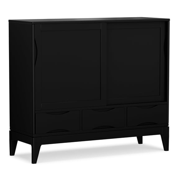 Simpli Home Harper 48 inch Wide Solid Hardwood Mid-Century Modern Medium Storage Cabinet in Black