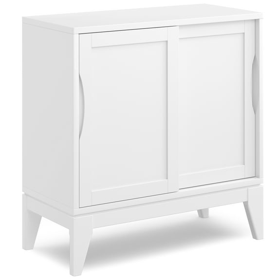 Simpli Home Harper 30 inch Wide Solid Hardwood Mid-Century Modern Low Storage Cabinet in White