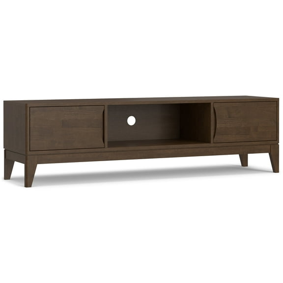 Harper 72 inch Wide Solid Wood Low TV Stand in Walnut Brown For TVs up to 80 inches