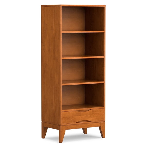 Simpli Home Harper 60 inch x 24 inch Solid Wood Mid Century Modern Bookcase with Storage in Teak Brown
