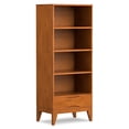 thumbnail image 1 of Harper 60 inch x 24 inch Solid Wood Mid Century Modern Bookcase with Storage in Teak Brown, 1 of 13
