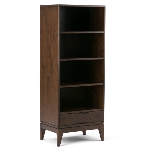 Harper 60 inch x 24 inch Solid Wood Mid Century Modern Bookcase with Storage in Walnut Brown