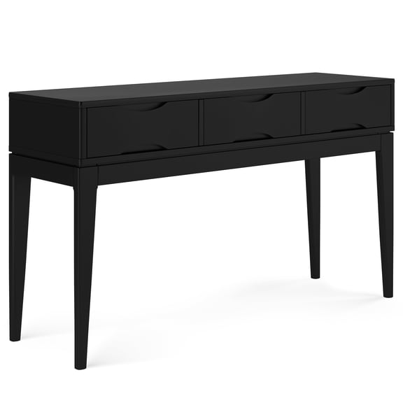 Simpli Home Harper 54 inch Wide Solid Wood Mid-Century Modern Console Sofa Table in Black