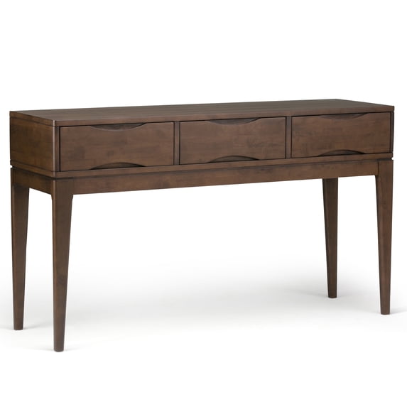 Simpli Home Harper SOLID HARDWOOD 54 inch Wide Mid Century Modern Console Sofa Table in Walnut Brown