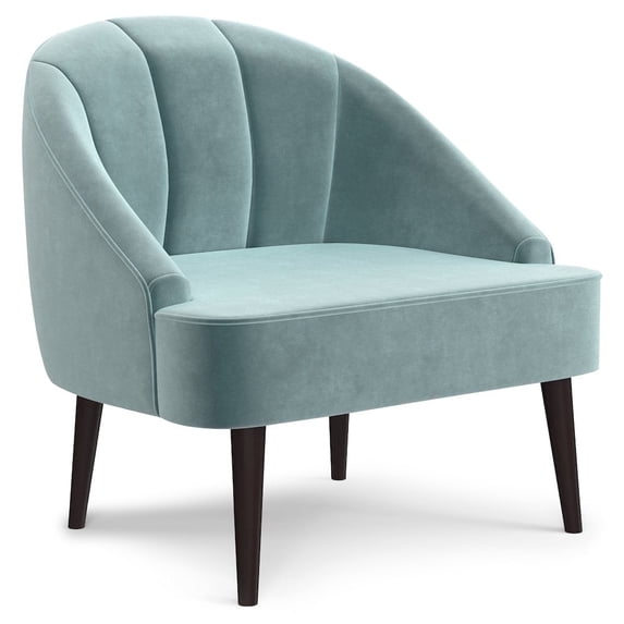 Simpli Home Harrah 33 inch Wide Contemporary Accent Chair in Seafoam Blue Velvet fabric