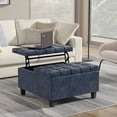thumbnail image 1 of Simpli Home Harrison 30" Wide Coffee Table Storage Ottoman in Blue Vegan Faux Leather, 1 of 15