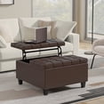 thumbnail image 1 of Simpli Home Harrison 30 inch Wide Transitional Square Small Coffee Table Storage Ottoman in Chocolate Brown Vegan Faux Leather, 1 of 15