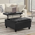 thumbnail image 1 of Simpli Home Harrison 30 inch Wide Transitional Square Small Coffee Table Storage Ottoman in Distressed Black Vegan Faux Leather, 1 of 15