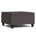 thumbnail image 1 of Simpli Home Harrison 30 inch Wide Transitional Square Small Coffee Table Storage Ottoman in Ebony Tweed Vegan Faux Leather, 1 of 13