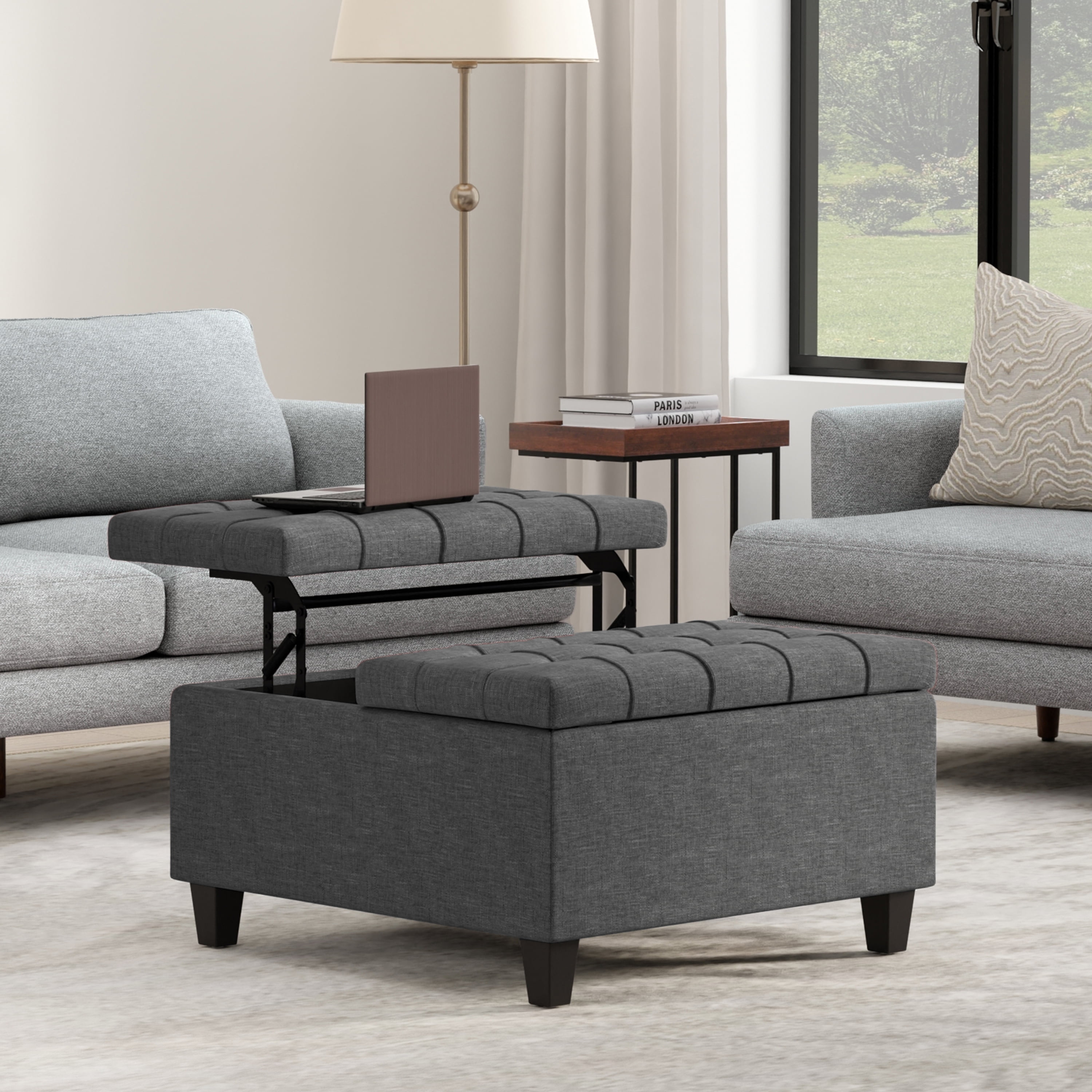 Slate Grey 30" Tufted Cocktail Storage Ottoman