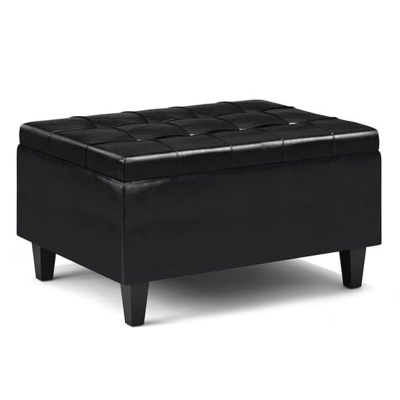 Simpli Home Harrison 34" Transitional Rectangle Coffee Table Ottoman in Black Faux Leather