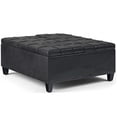 thumbnail image 1 of Harrison 36 inch Wide Transitional Coffee Table Storage Ottoman in Distressed Black Vegan Leather, 1 of 11