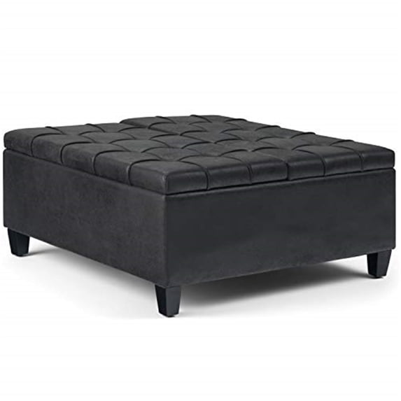 Simpli Home Harrison 36W Square Split Lift Top Storage Ottoman