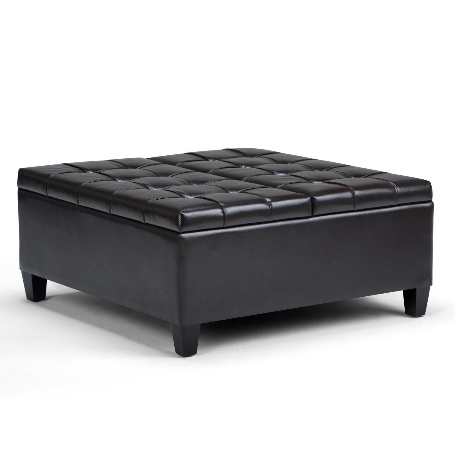 Harrison 36" Tanner's Brown Faux Leather Tufted Cocktail Ottoman
