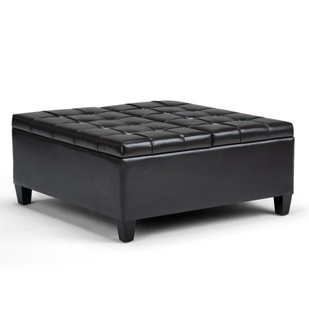 Simpli Home - Harrison 36 inch Wide Transitional Square Coffee Table Storage Ottoman in Tanners Brown Faux Leather - Tanner's Brown