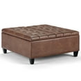 thumbnail image 1 of Harrison 36 inch Wide Transitional Coffee Table Storage Ottoman in Distressed Umber Brown Vegan Leather, 1 of 14