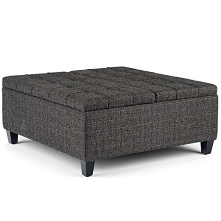 Harrison 36 in. W Coffee Table Storage Ottoman in Ebony Gray Tweed Look Fabric