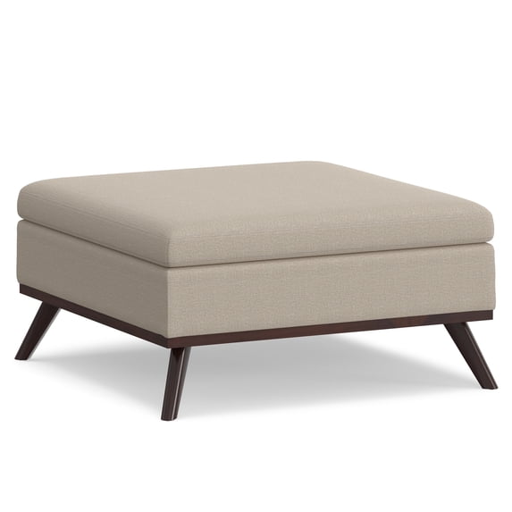 Harrison 36 inch Wide Transitional Coffee Table Storage Ottoman in Mink Brown Tweed Look Fabric