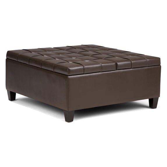 Simpli Home Harrison 36W Square Split Lift Top Storage Ottoman