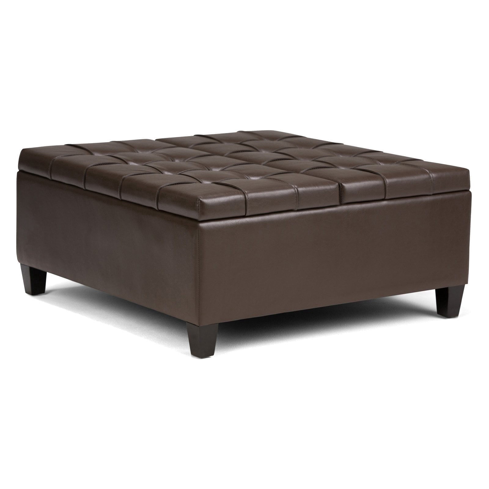 Harrison 36 inch Wide Transitional Coffee Table Storage Ottoman in Chocolate Brown Vegan Leather