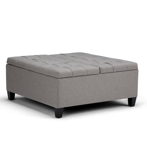 Harrison 36 inch Wide Transitional Coffee Table Storage Ottoman in Dove Grey Linen Look Fabric