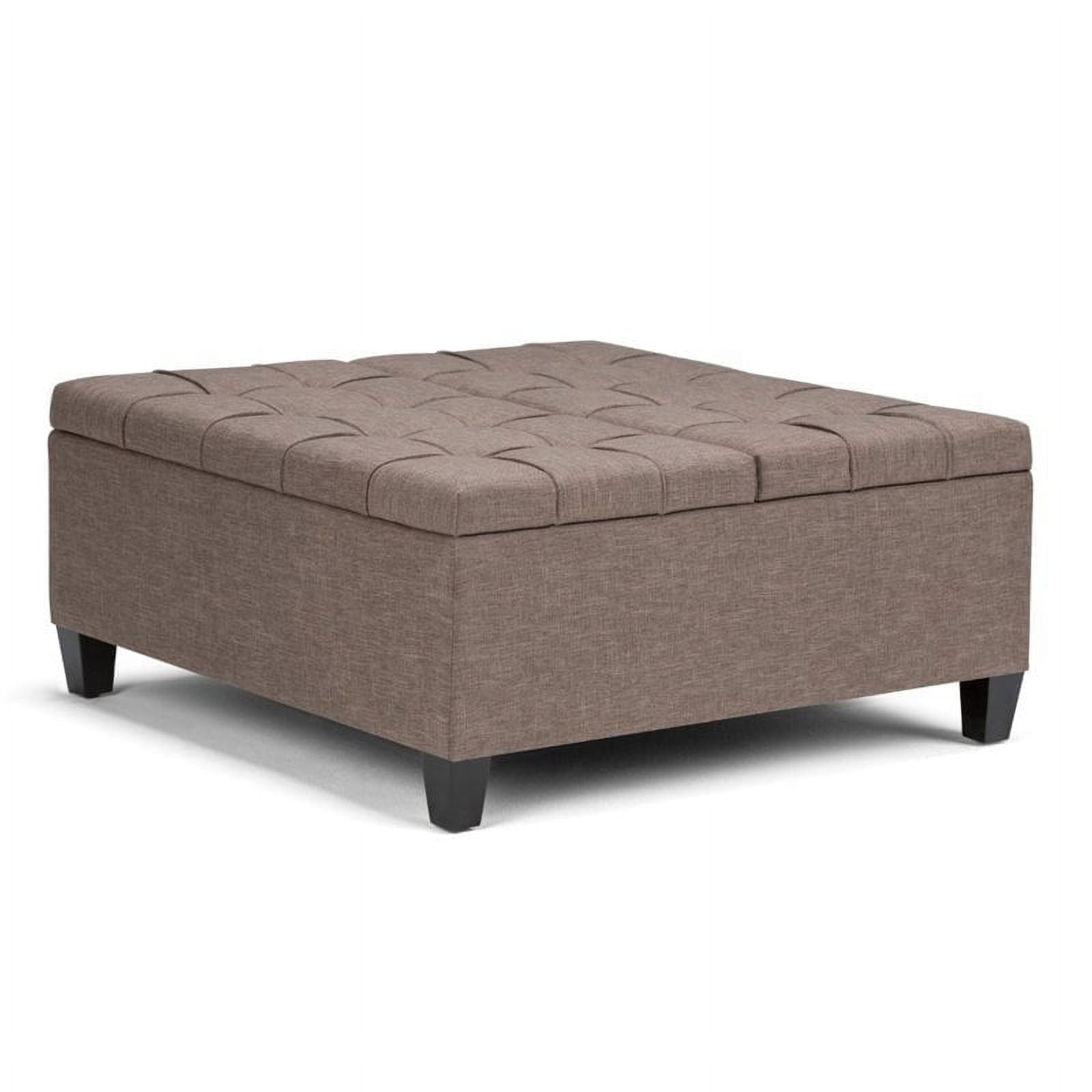 Fawn Brown Linen Tufted 36" Square Storage Ottoman