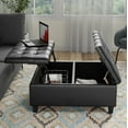 thumbnail image 1 of Simpli Home Harrison 36 inch Wide Upholstered Solid Wood Square Storage Ottoman, Distressed Graphite Black, 1 of 6