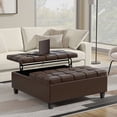 thumbnail image 1 of Simpli Home Harrison 40 inch Wide Transitional Square Large Coffee Table Storage Ottoman in Chocolate Brown Vegan Faux Leather, 1 of 15