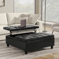 thumbnail image 1 of Simpli Home Harrison 40 inch Wide Transitional Square Large Coffee Table Storage Ottoman in Midnight Black Vegan Faux Leather, 1 of 15